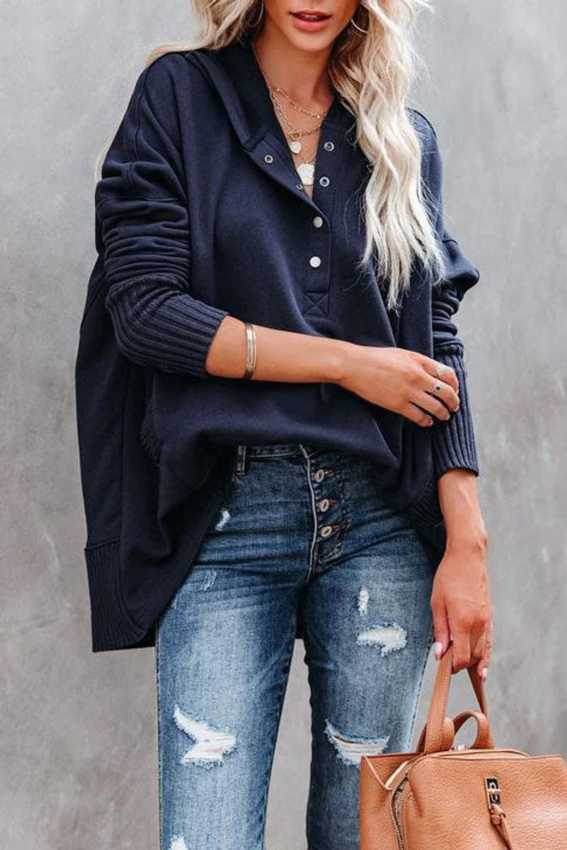 Frieda | Damen Kapuzen-Tunika Langarm Oversized Hoodie Pullover