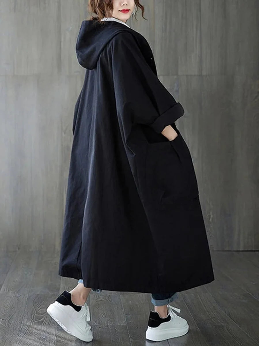 Frieda | Damen Langer Kapuzen-Trenchcoat Wasserabweisend Oversized