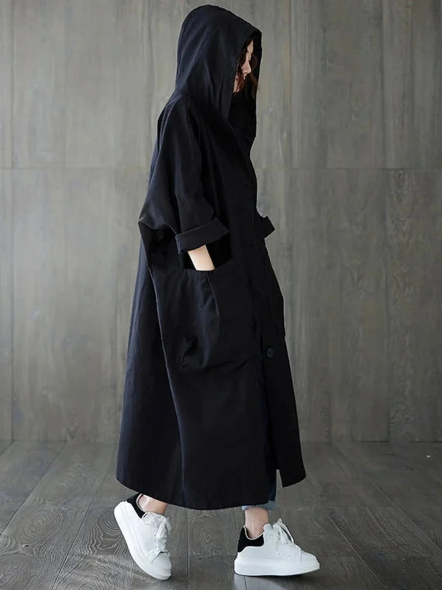 Frieda | Damen Langer Kapuzen-Trenchcoat Wasserabweisend Oversized