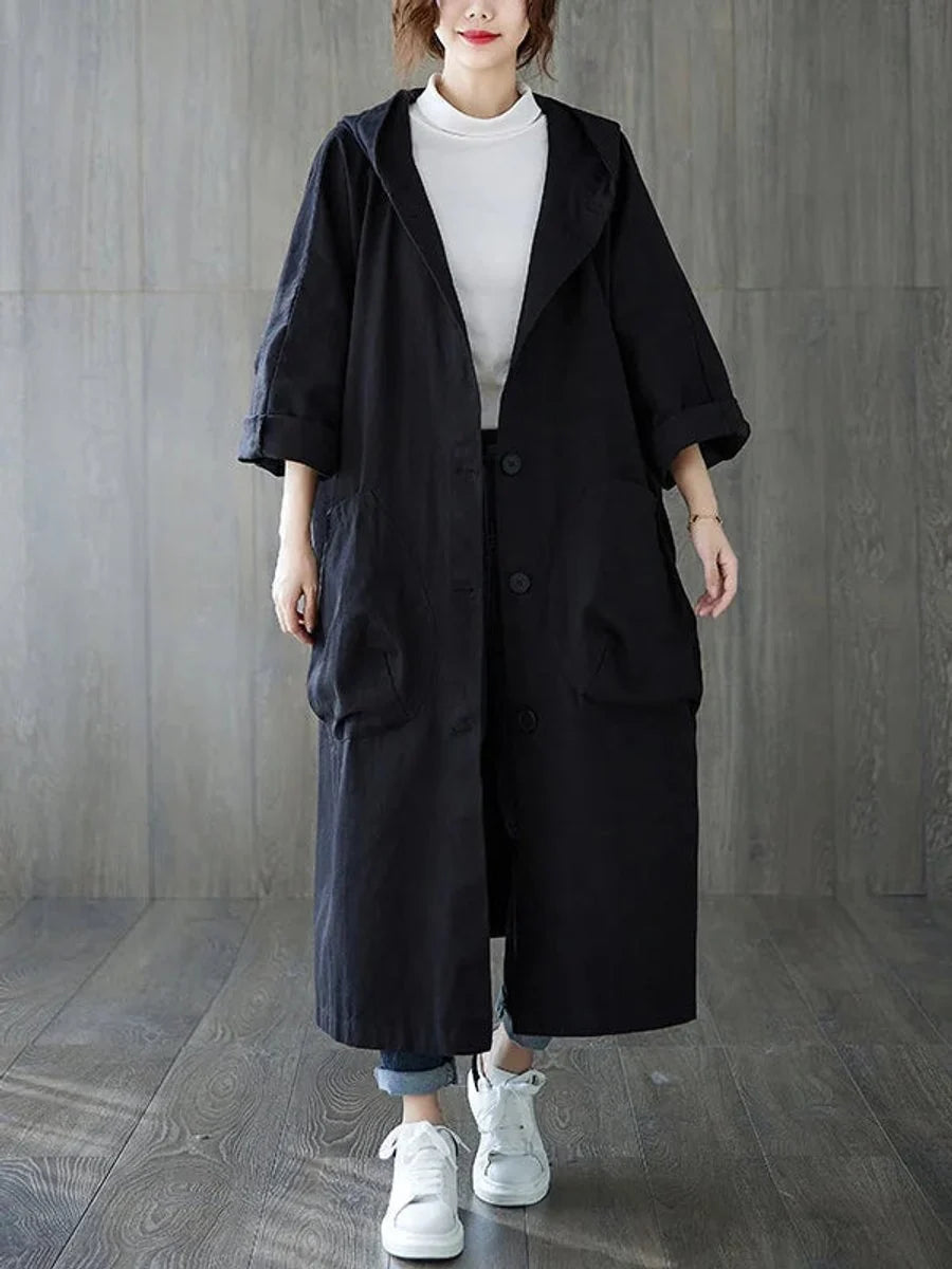 Frieda | Damen Langer Kapuzen-Trenchcoat Wasserabweisend Oversized