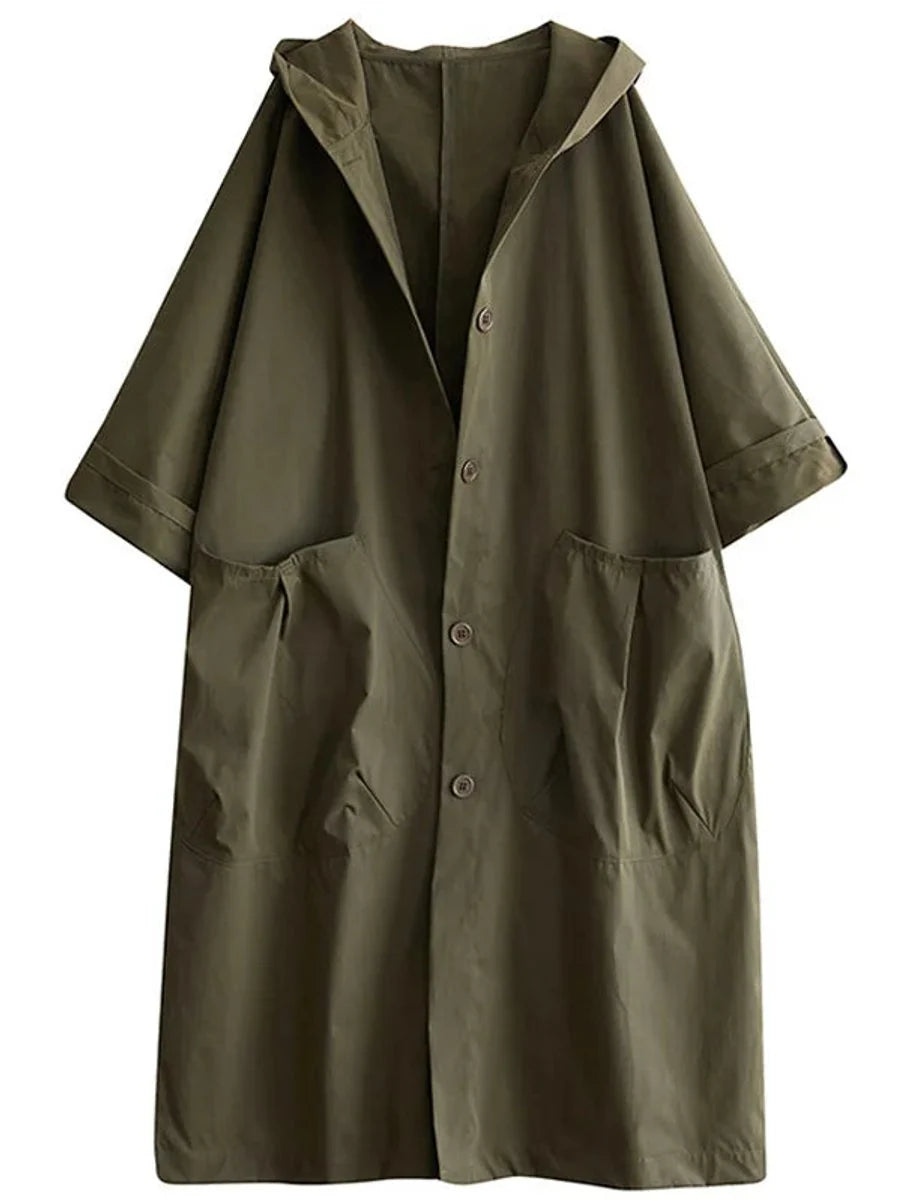 Frieda | Damen Langer Kapuzen-Trenchcoat Wasserabweisend Oversized