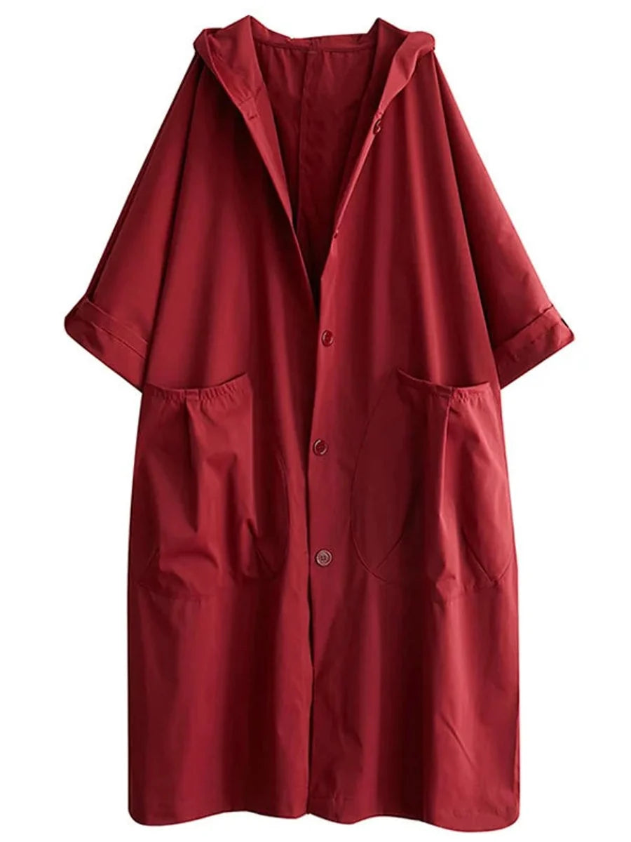 Frieda | Damen Langer Kapuzen-Trenchcoat Wasserabweisend Oversized