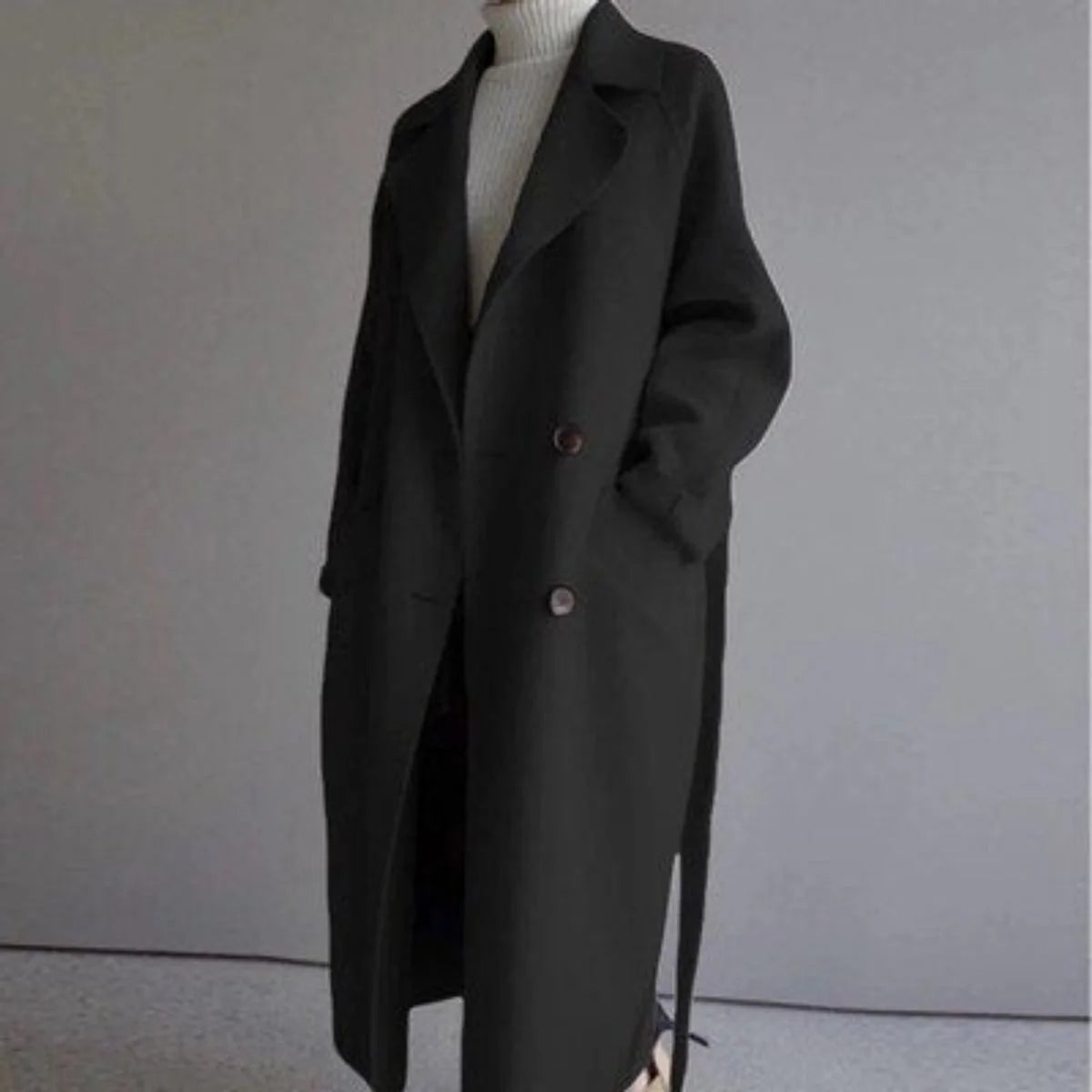 Frieda | Damen Mantel Langer Wollmantel mit Revers Doppelknöpfen