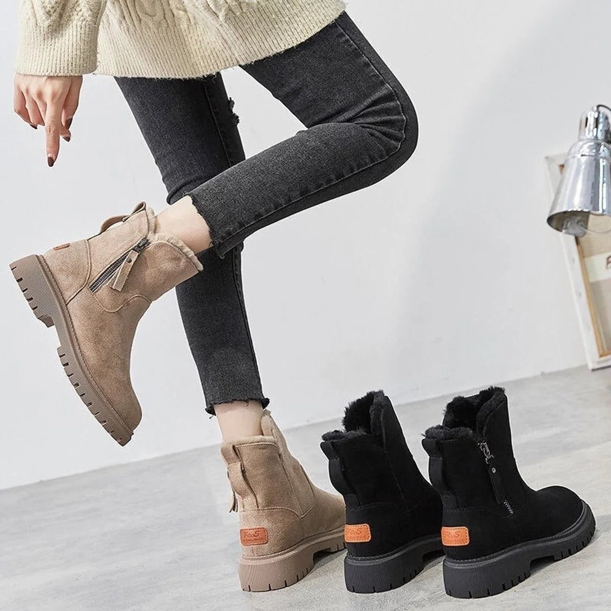 Greta | Damen Gefütterte Wildleder Slip-On Ankle Boots Plateausohle