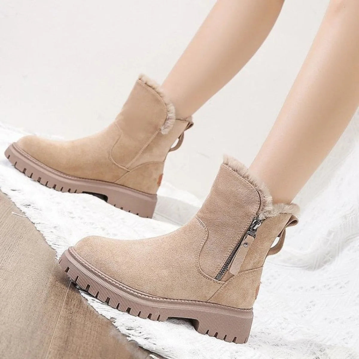 Greta | Damen Gefütterte Wildleder Slip-On Ankle Boots Plateausohle