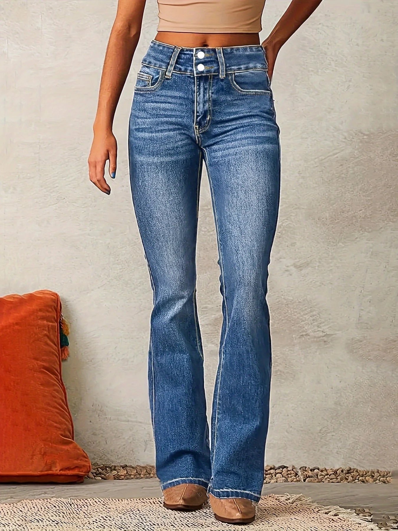 Greta | Damen High-Waist Bootcut Stretch-Denim Jeans