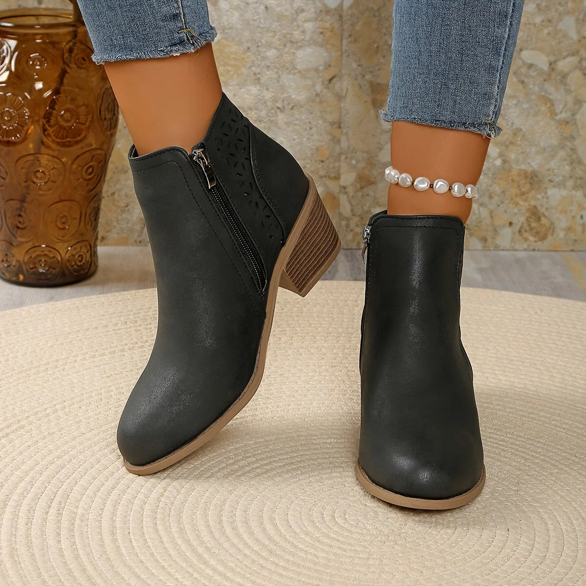 Greta | Damen Stiefeletten zum Hineinschlüpfen mit seitlichem Reißverschluss