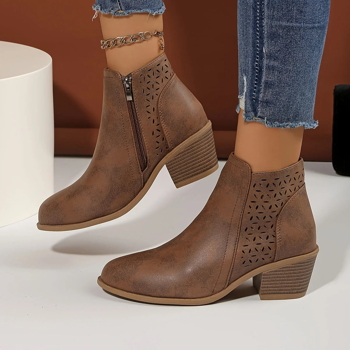 Greta | Damen Stiefeletten zum Hineinschlüpfen mit seitlichem Reißverschluss