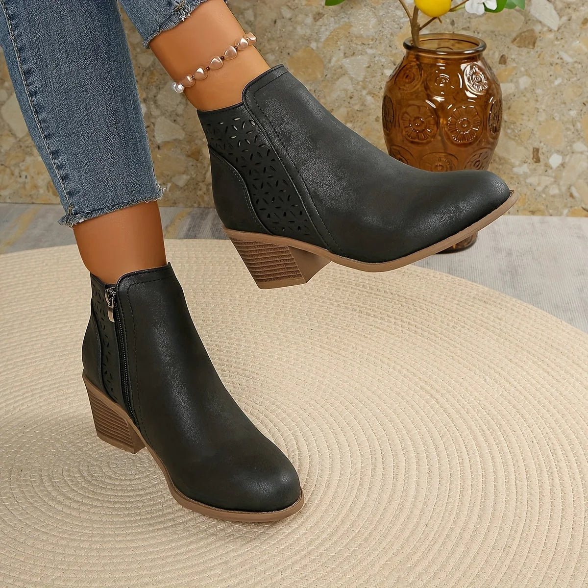 Greta | Damen Stiefeletten zum Hineinschlüpfen mit seitlichem Reißverschluss