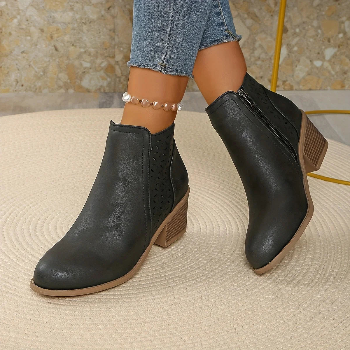 Greta | Damen Stiefeletten zum Hineinschlüpfen mit seitlichem Reißverschluss