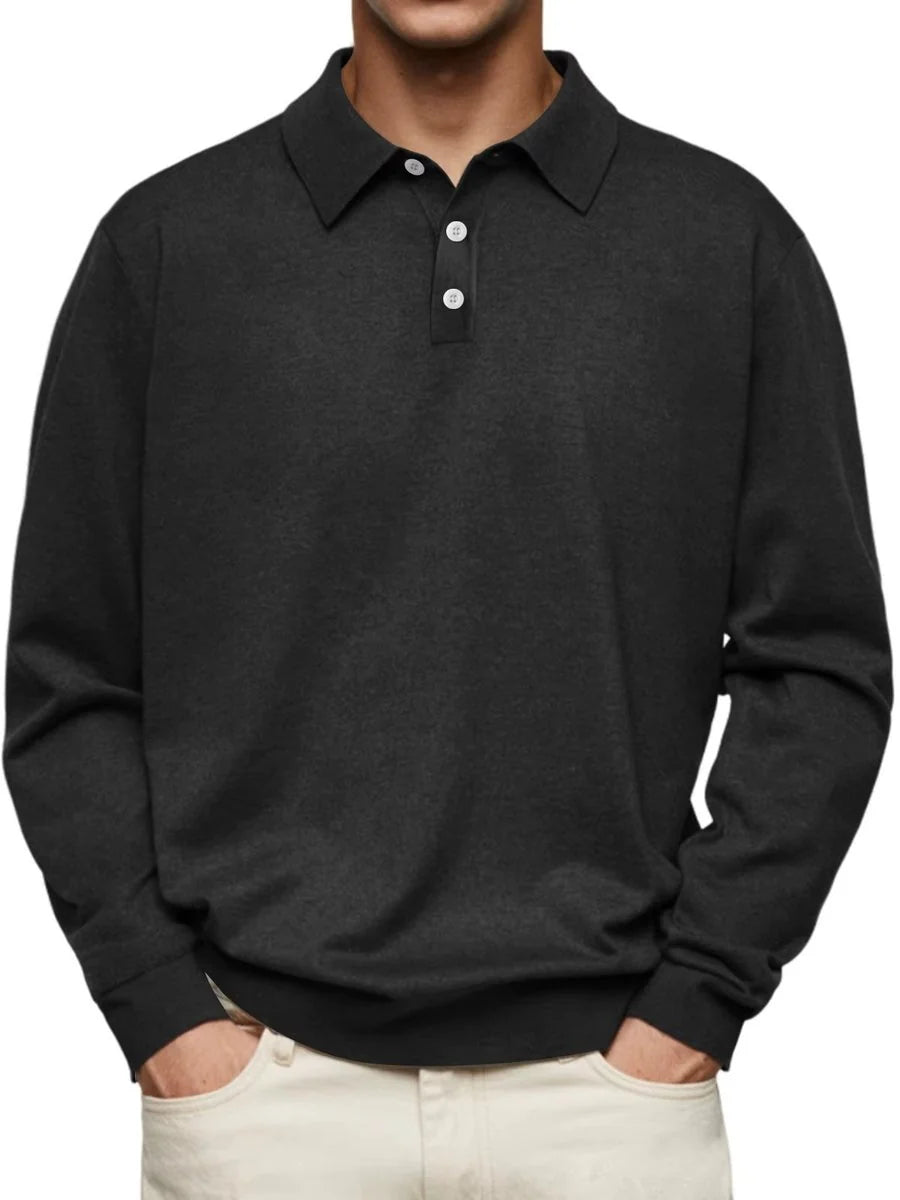 Nuana | Herren Langarm-Polo Sweatshirt Knopfleiste Klassischer Schnitt