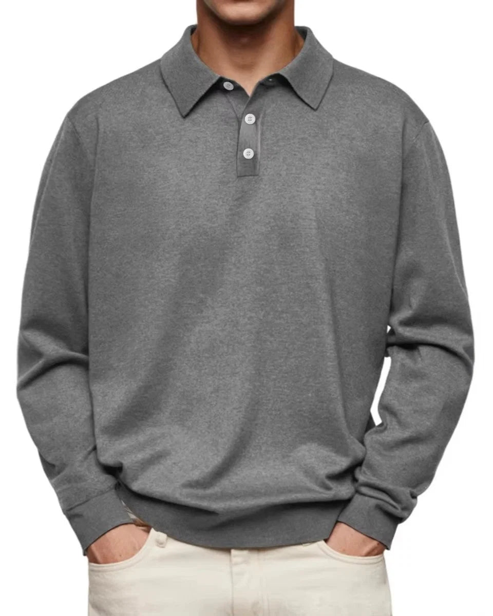 Nuana | Herren Langarm-Polo Sweatshirt Knopfleiste Klassischer Schnitt