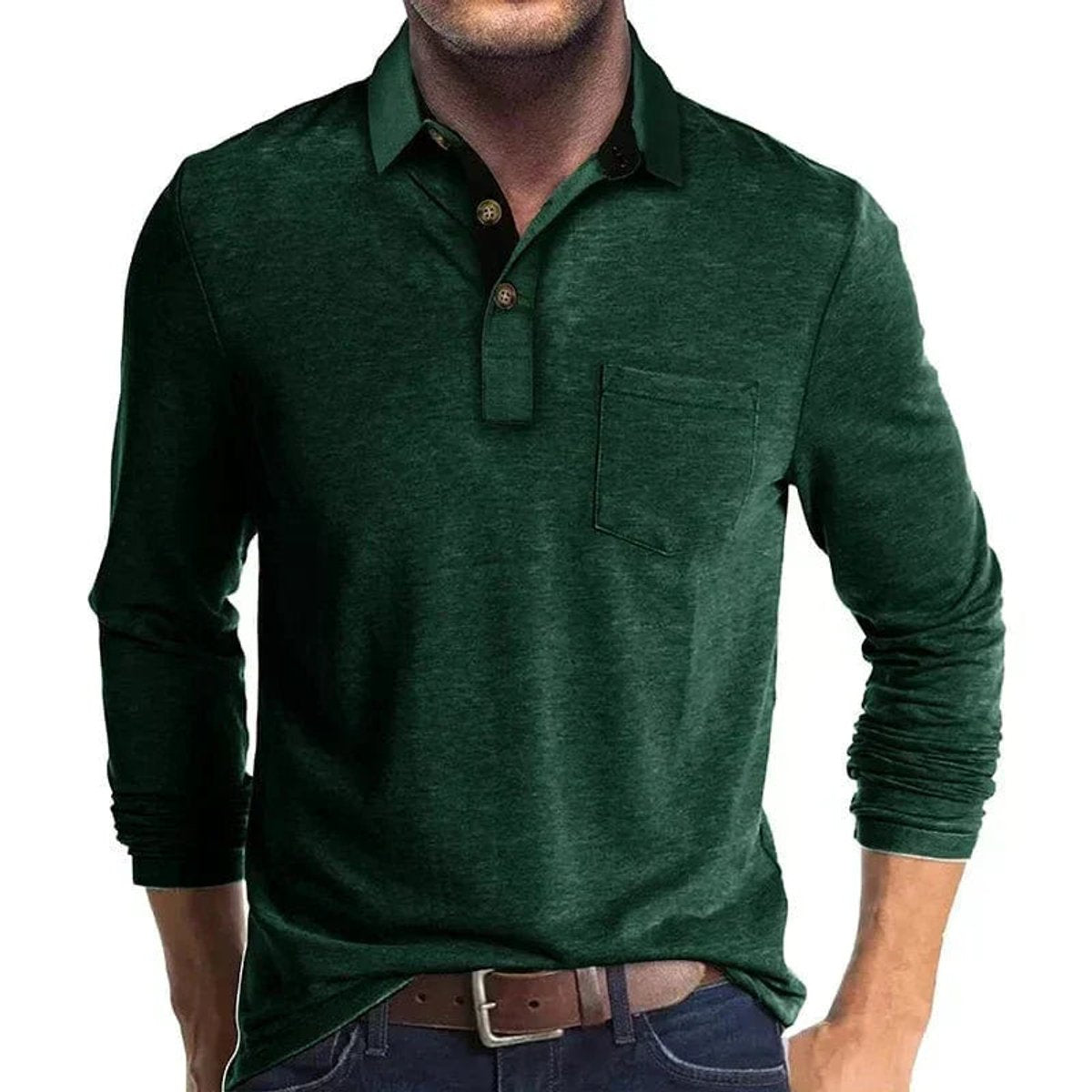 Elias | Herren Langarm-Poloshirt mit Knopfleiste und Brusttasche