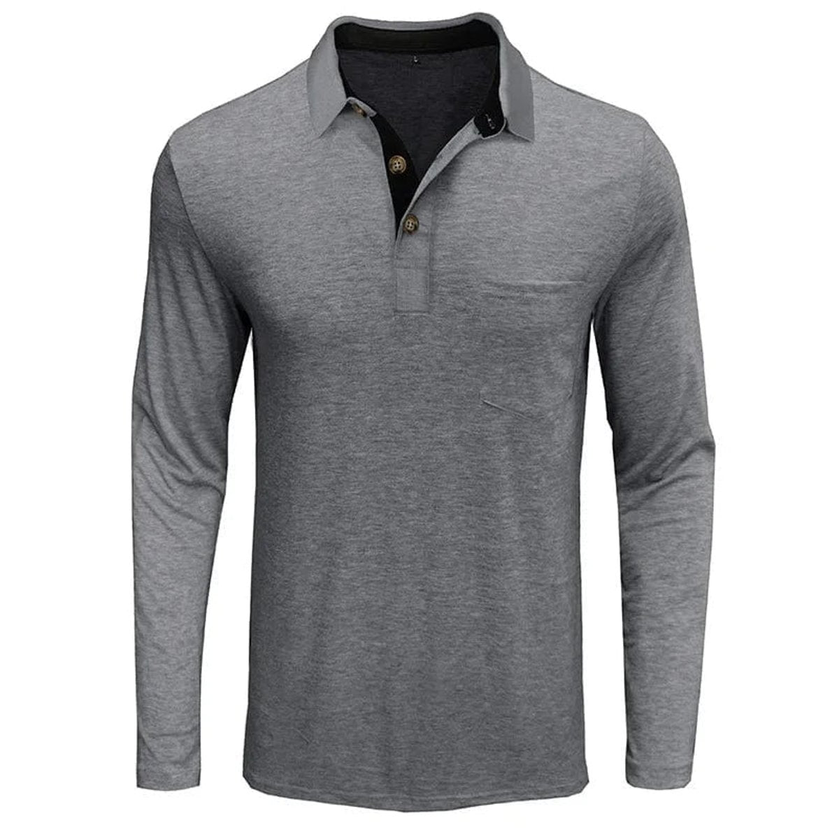 Elias | Herren Langarm-Poloshirt mit Knopfleiste und Brusttasche