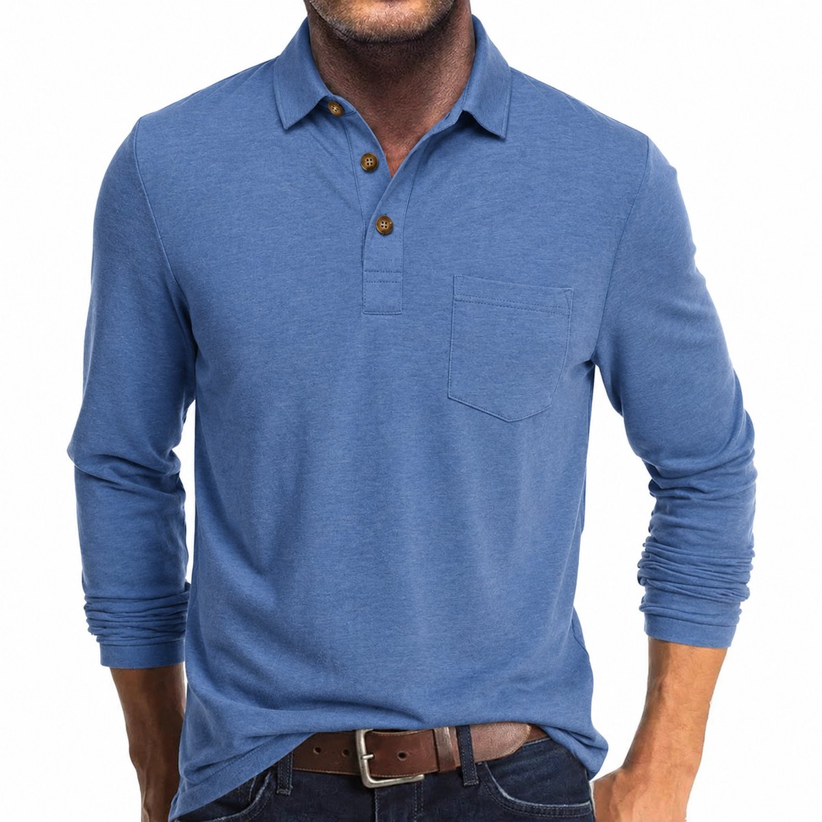 Elias | Herren Langarm-Poloshirt mit Knopfleiste und Brusttasche