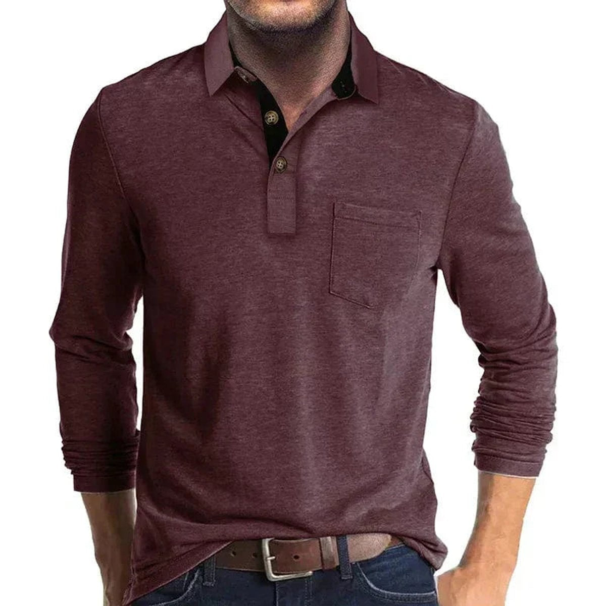 Elias | Herren Langarm-Poloshirt mit Knopfleiste und Brusttasche