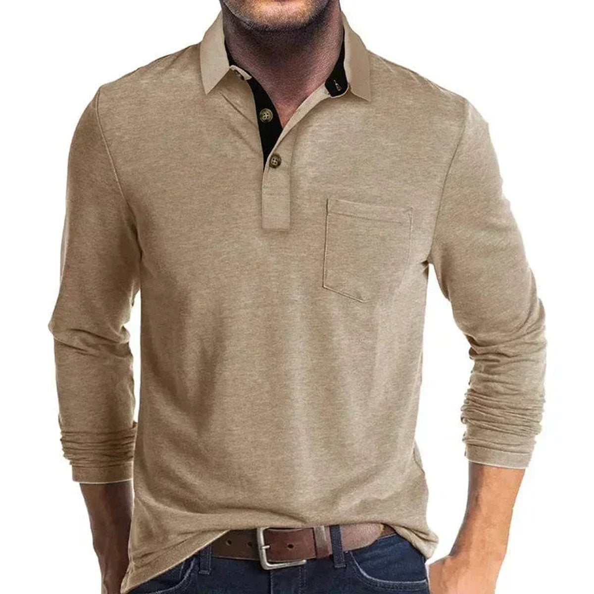 Elias | Herren Langarm-Poloshirt mit Knopfleiste und Brusttasche
