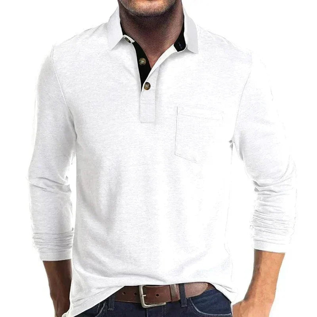 Elias | Herren Langarm-Poloshirt mit Knopfleiste und Brusttasche