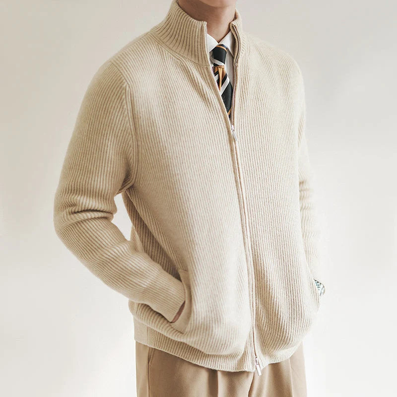 Jan | Herren Frühling Strickpullover mit durchgehendem Reißverschluss und Rippstruktur