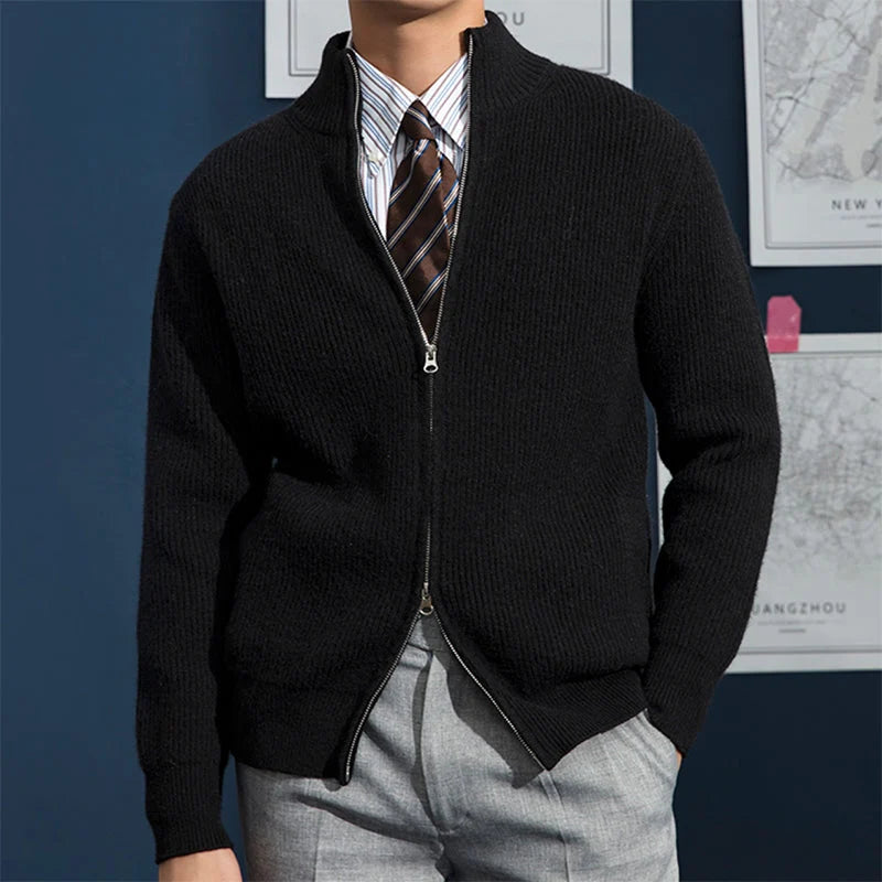Jan | Herren Frühling Strickpullover mit durchgehendem Reißverschluss und Rippstruktur
