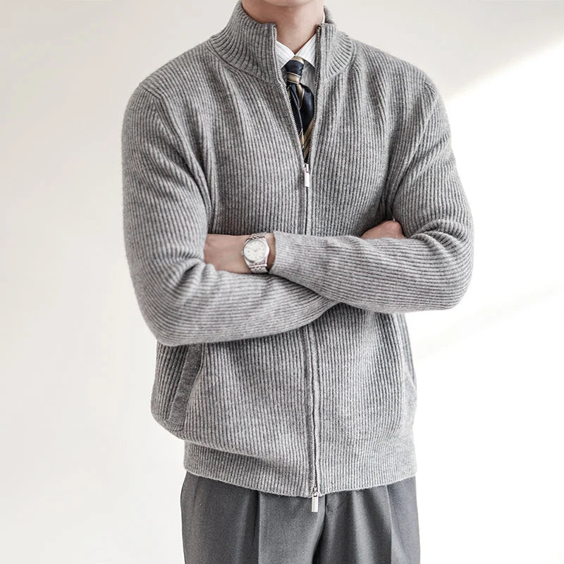 Jan | Herren Frühling Strickpullover mit durchgehendem Reißverschluss und Rippstruktur