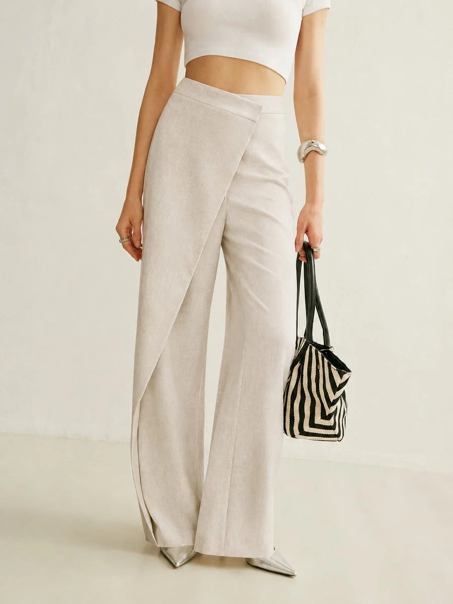 Johanna | Damen High-Waist Asymmetrische Wide Leg Pants mit Wickelfront