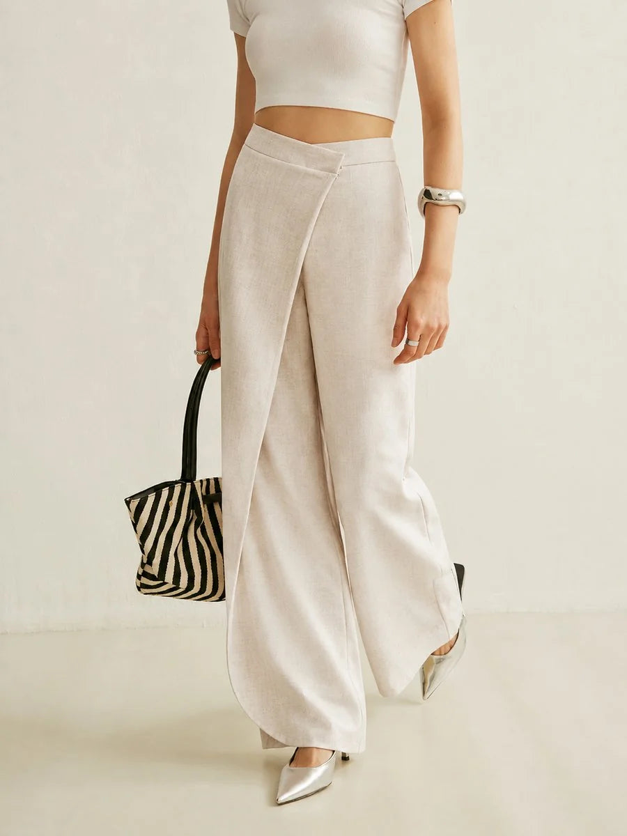 Johanna | Damen High-Waist Asymmetrische Wide Leg Pants mit Wickelfront