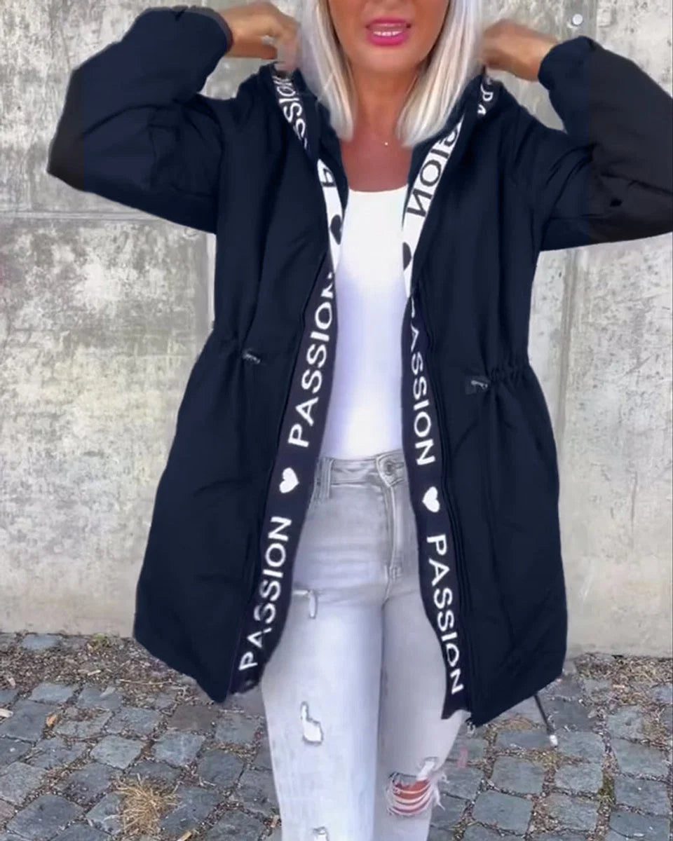 Johanna | Damen Kapuzenmantel Lässiger Women Coat mit Tunnelzug Mittellang