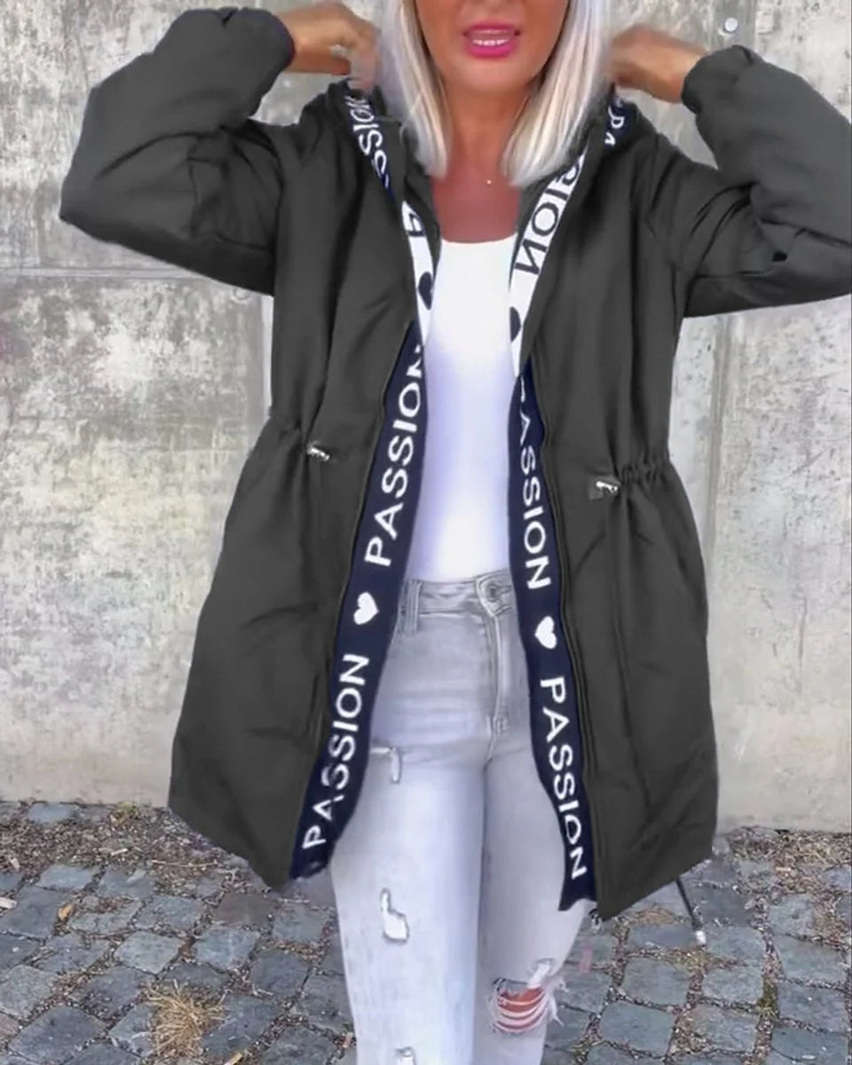 Johanna | Damen Kapuzenmantel Lässiger Women Coat mit Tunnelzug Mittellang