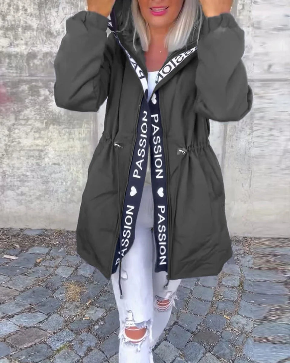 Johanna | Damen Kapuzenmantel Lässiger Women Coat mit Tunnelzug Mittellang