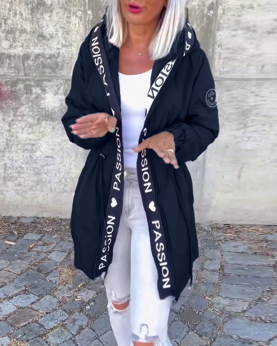 Johanna | Damen Kapuzenmantel Lässiger Women Coat mit Tunnelzug Mittellang