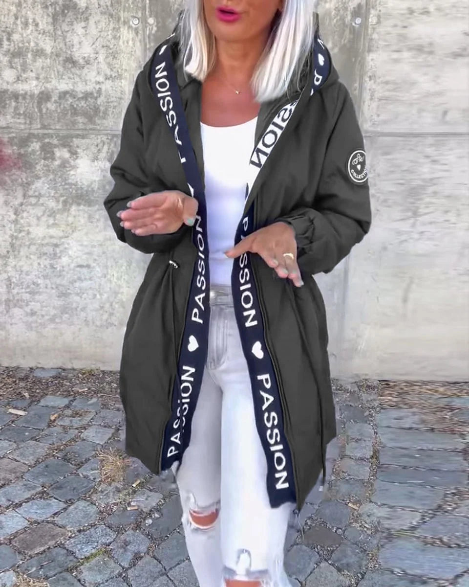 Johanna | Damen Kapuzenmantel Lässiger Women Coat mit Tunnelzug Mittellang