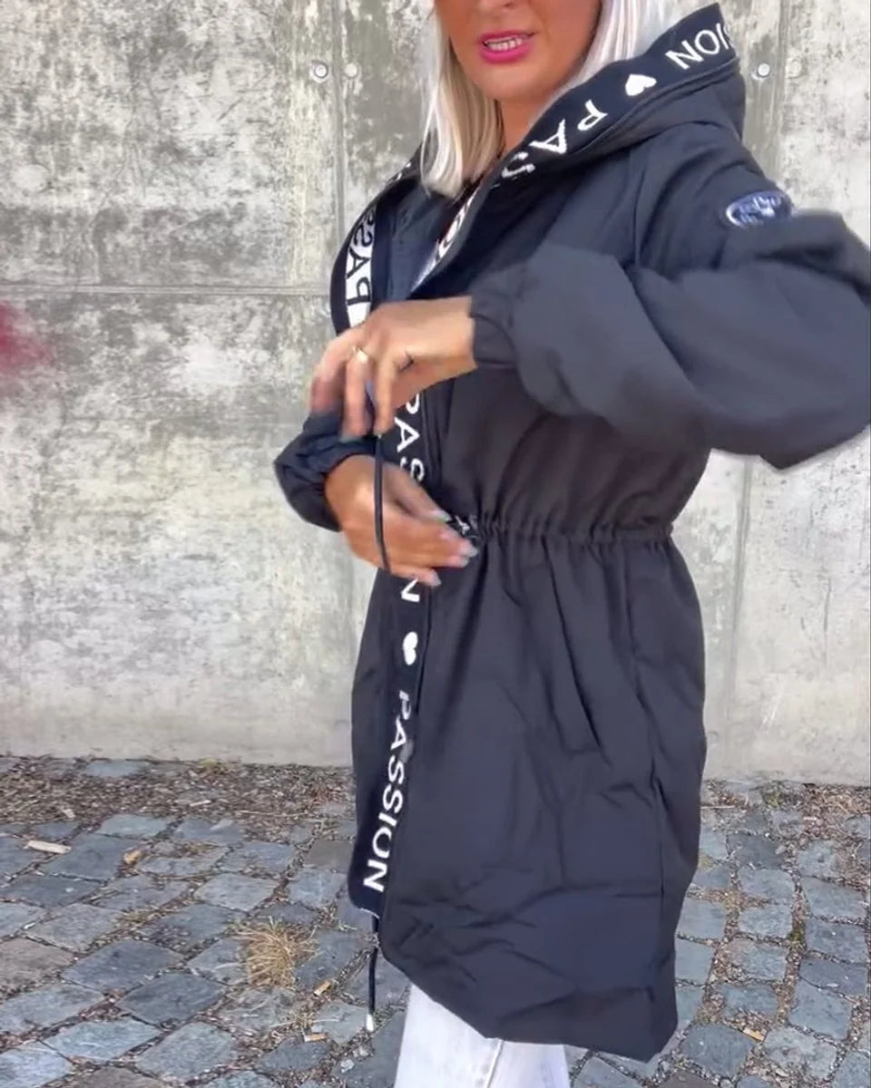 Johanna | Damen Kapuzenmantel Lässiger Women Coat mit Tunnelzug Mittellang