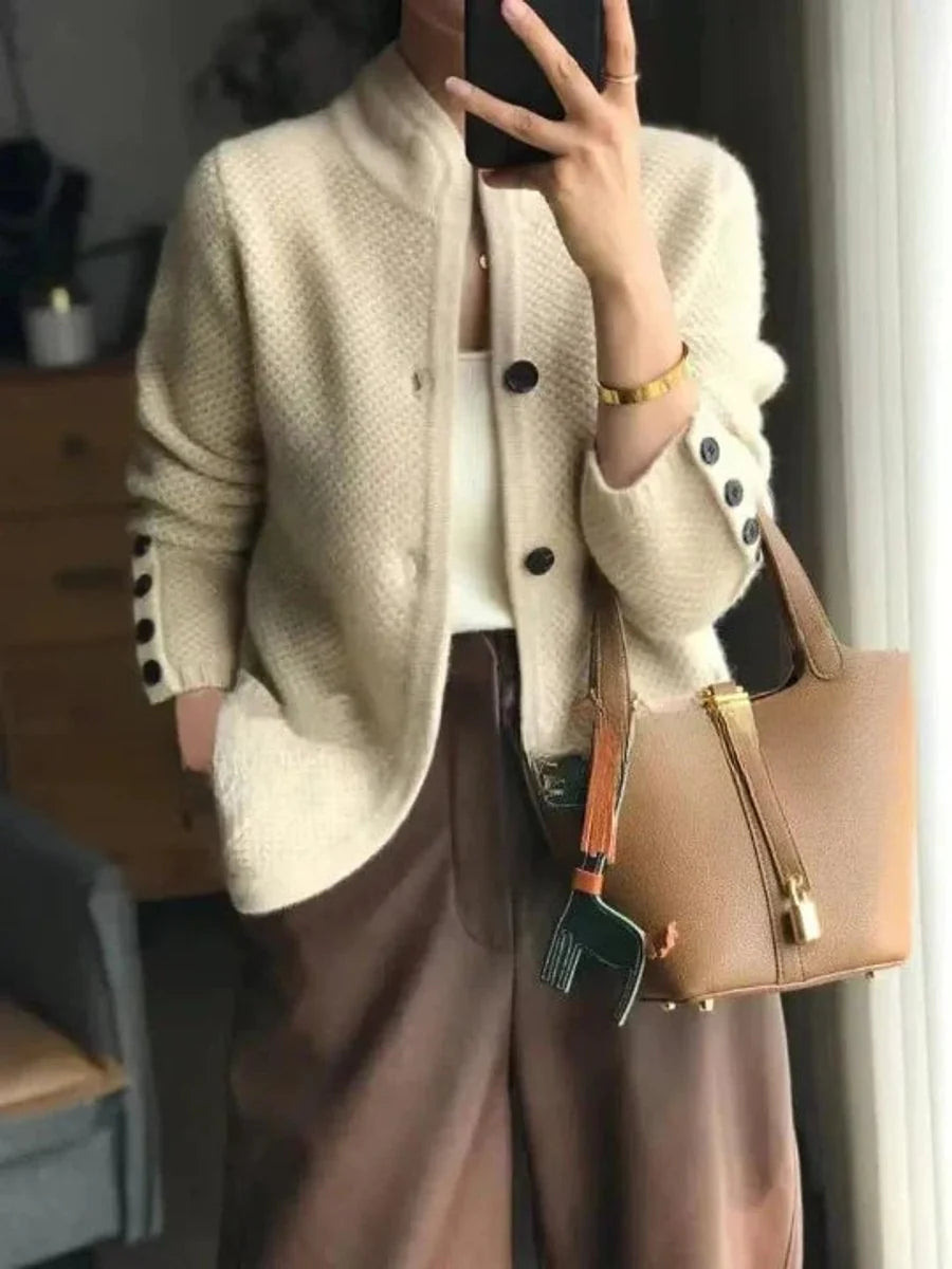 Johanna | Damen Kaschmirwolle Strickjacke Cardigan mit Knopfleiste