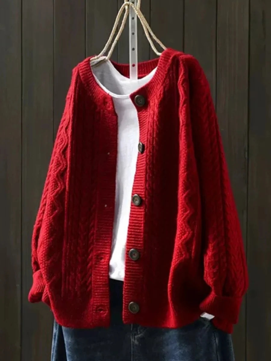 Johanna | Damen Oversized Zopfmuster-Cardigan mit Knopfleiste