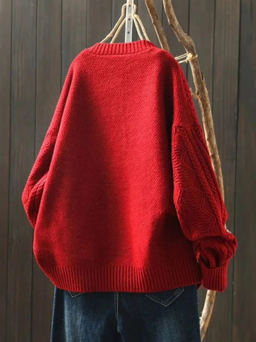 Johanna | Damen Oversized Zopfmuster-Cardigan mit Knopfleiste