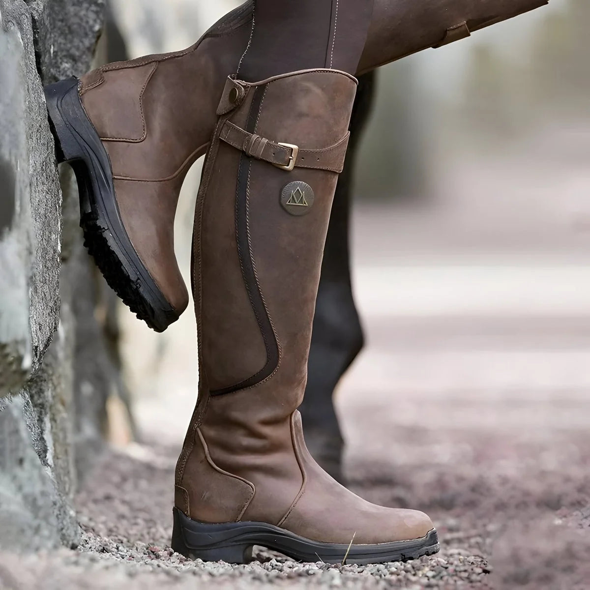 Johanna | Damen Wasserdichte Kniehohe Lederstiefel mit Schnalle EU 35-43