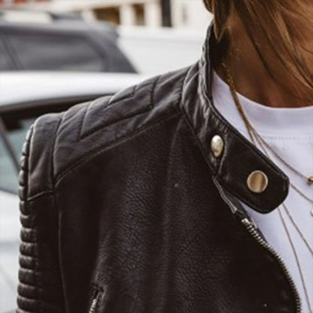 Katharina | Damen Bikerjacke Taillierter Schnitt Reißverschluss Echtleder