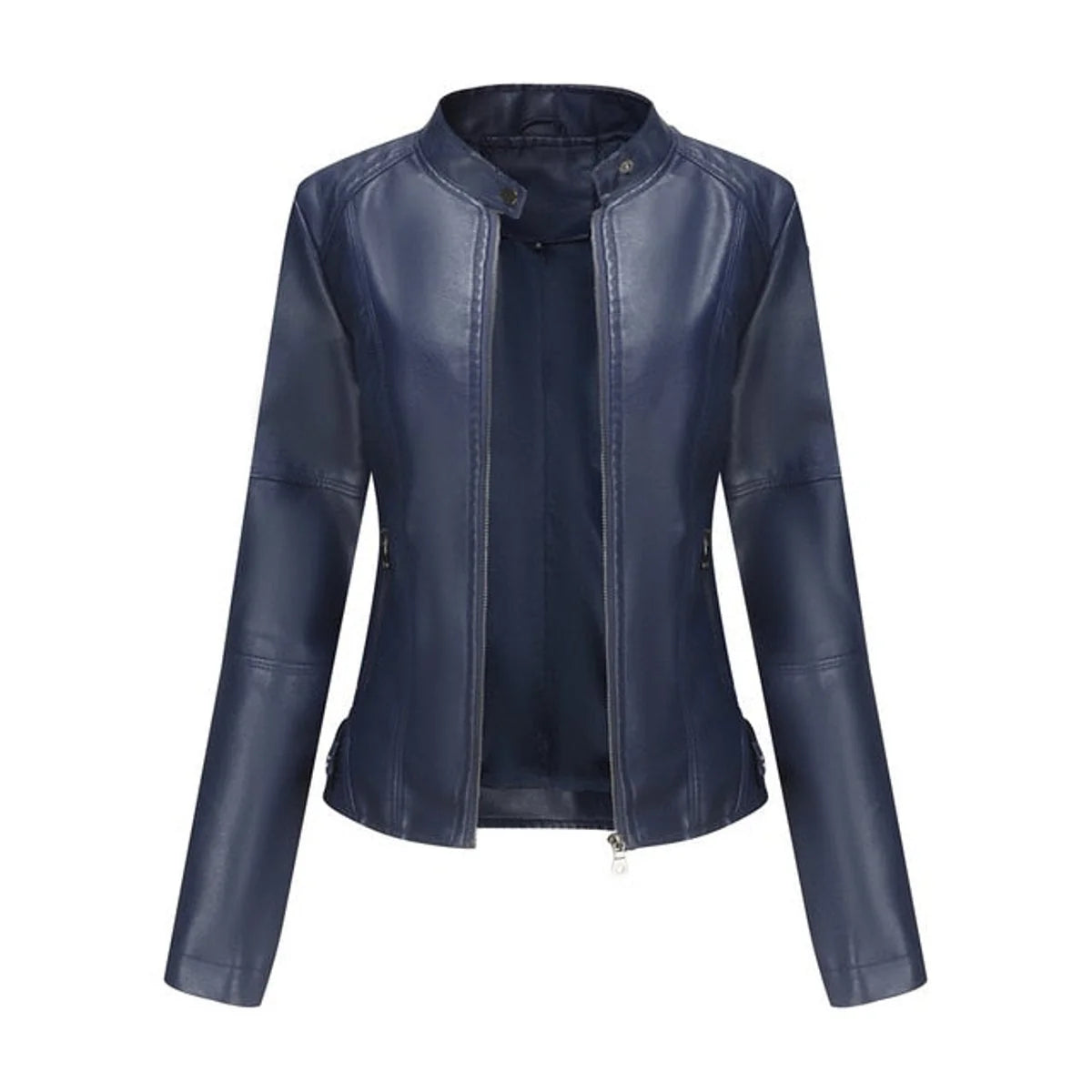 Katharina | Damen Kurze Taillierte Kunstleder Bikerjacke mit Reißverschluss