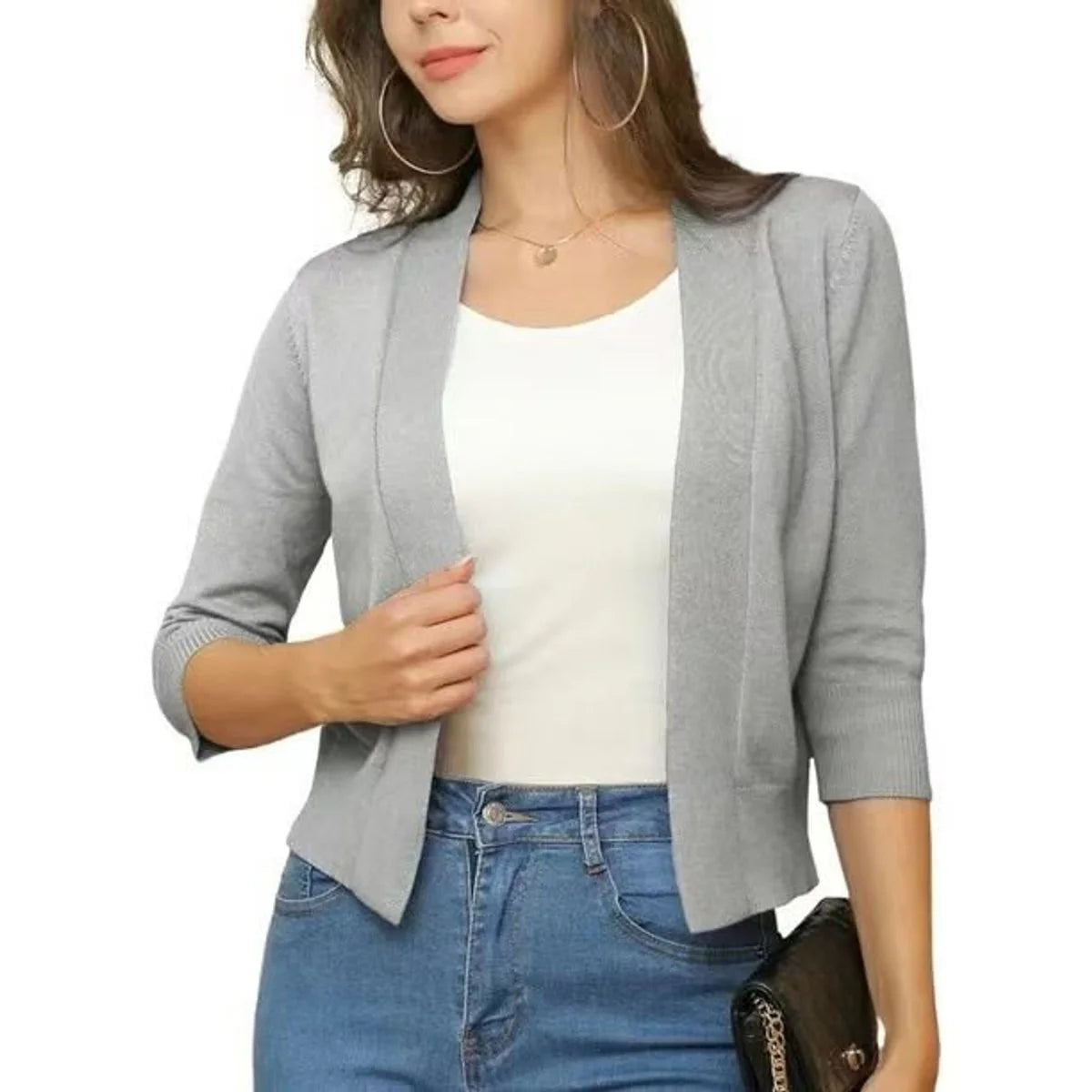 Katharina | Damen Offener Kurzjacken-Cardigan mit 3/4-Ärmeln