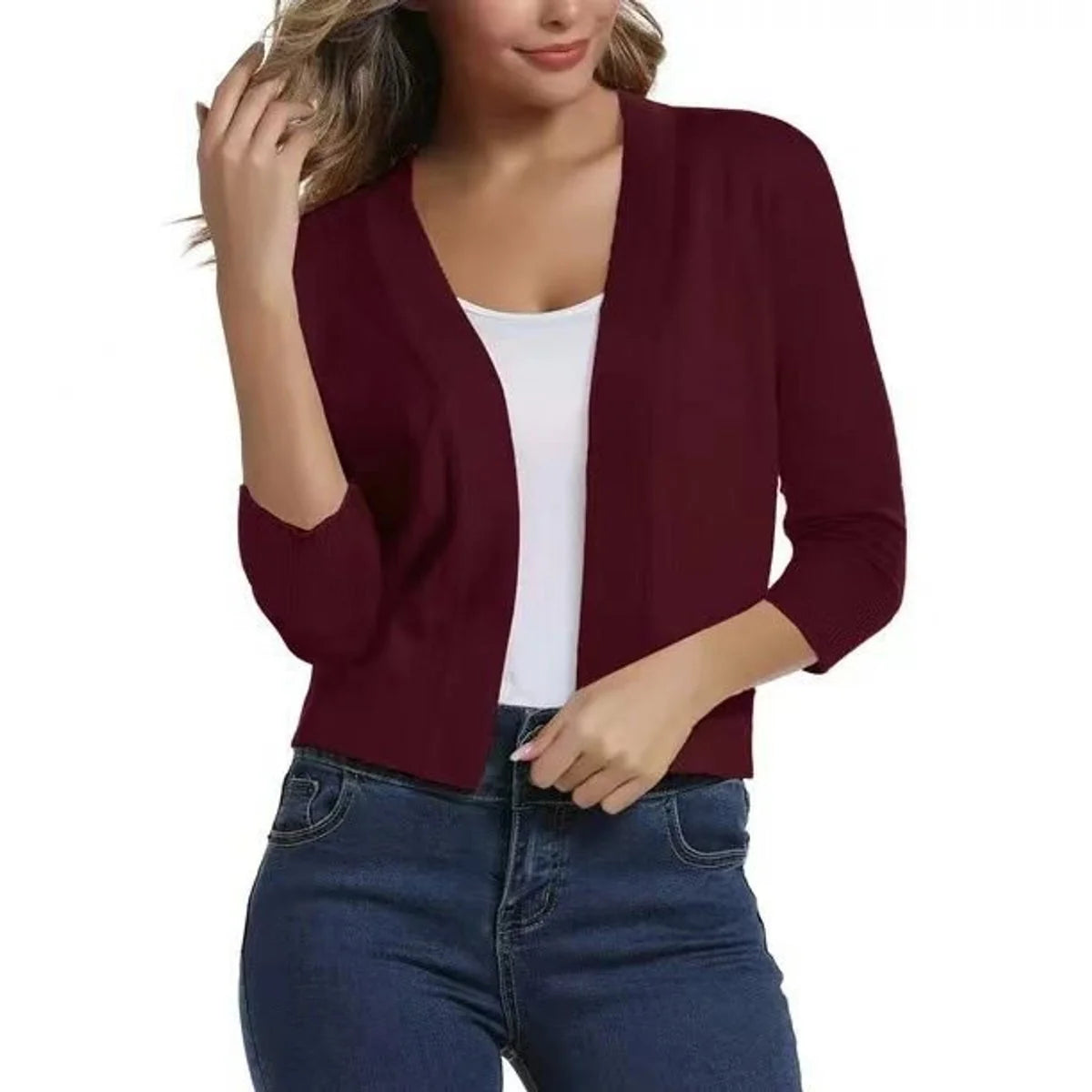Katharina | Damen Offener Kurzjacken-Cardigan mit 3/4-Ärmeln