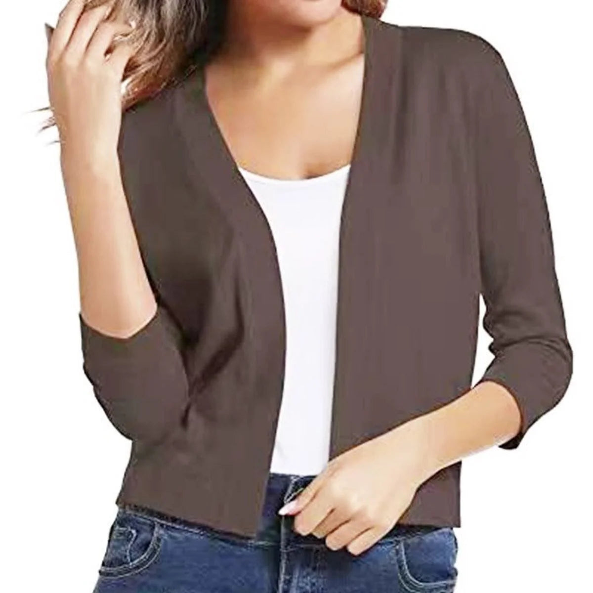 Katharina | Damen Offener Kurzjacken-Cardigan mit 3/4-Ärmeln