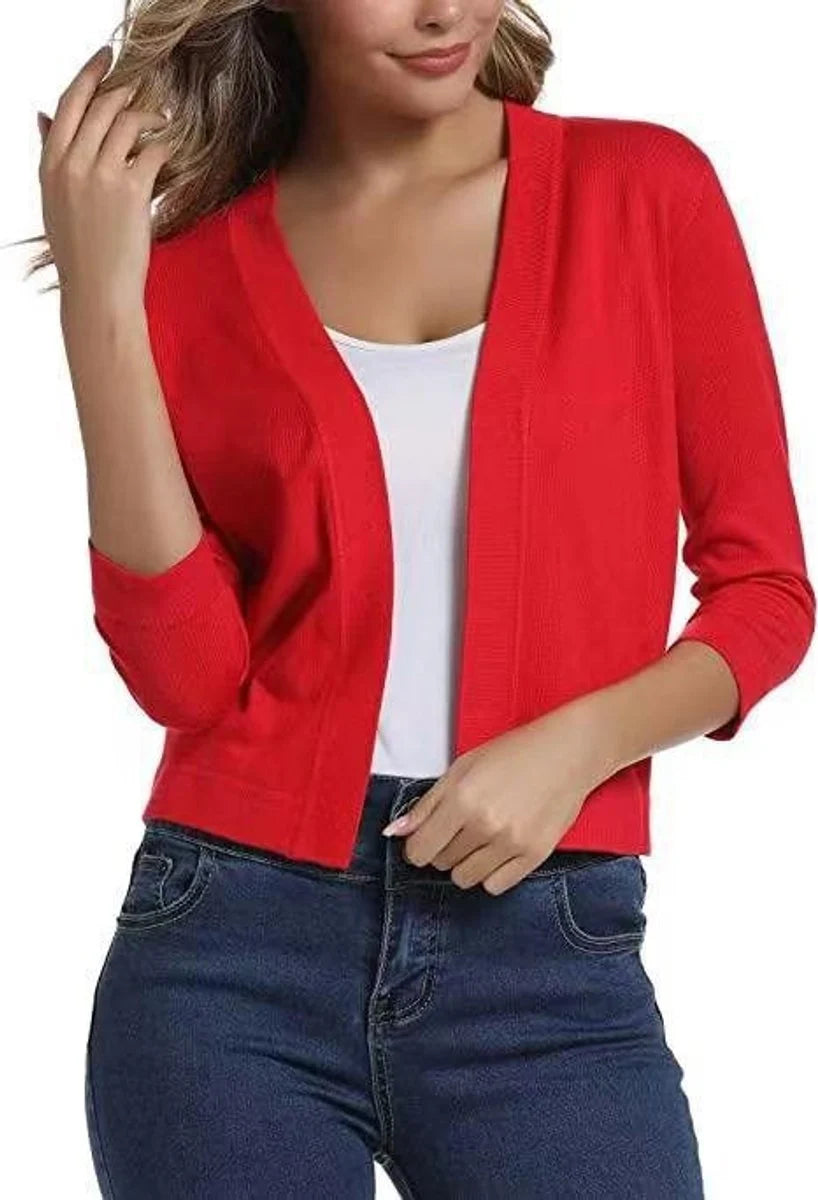 Katharina | Damen Offener Kurzjacken-Cardigan mit 3/4-Ärmeln