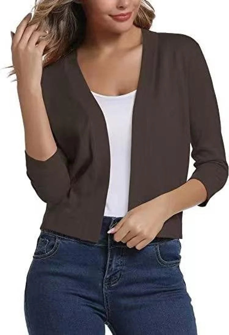 Katharina | Damen Offener Kurzjacken-Cardigan mit 3/4-Ärmeln