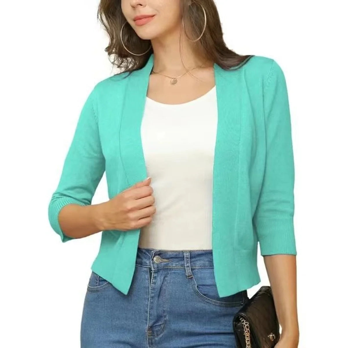Katharina | Damen Offener Kurzjacken-Cardigan mit 3/4-Ärmeln