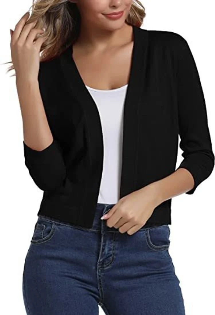 Katharina | Damen Offener Kurzjacken-Cardigan mit 3/4-Ärmeln