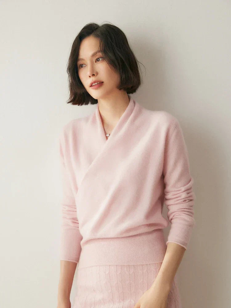 Laura | Damen Eleganter Wickelpullover Mit Überkreuztem Design