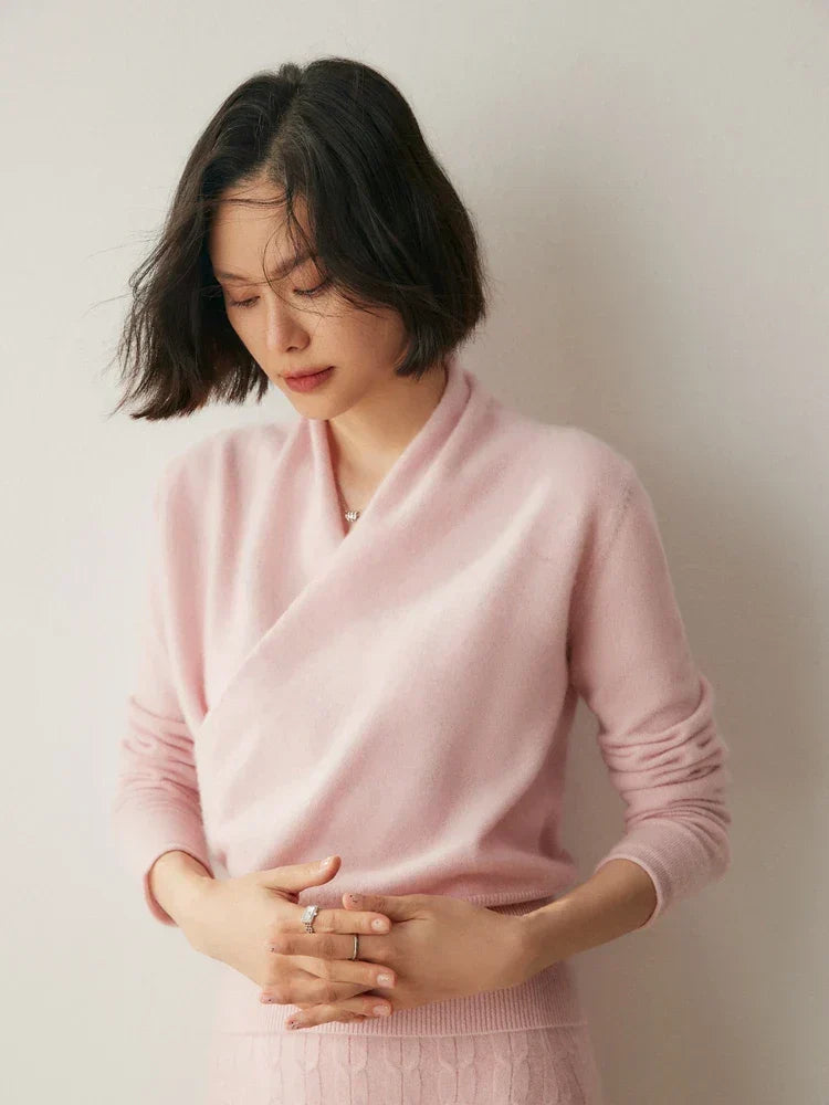 Laura | Damen Eleganter Wickelpullover Mit Überkreuztem Design