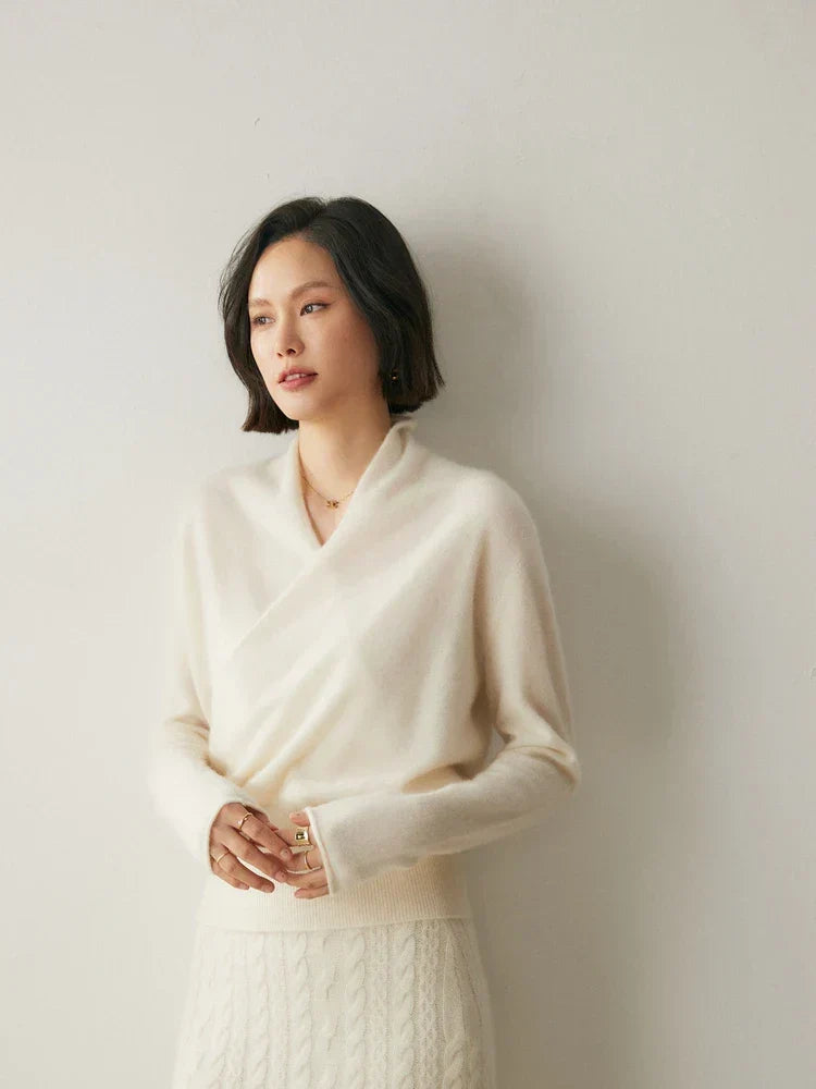 Laura | Damen Eleganter Wickelpullover Mit Überkreuztem Design