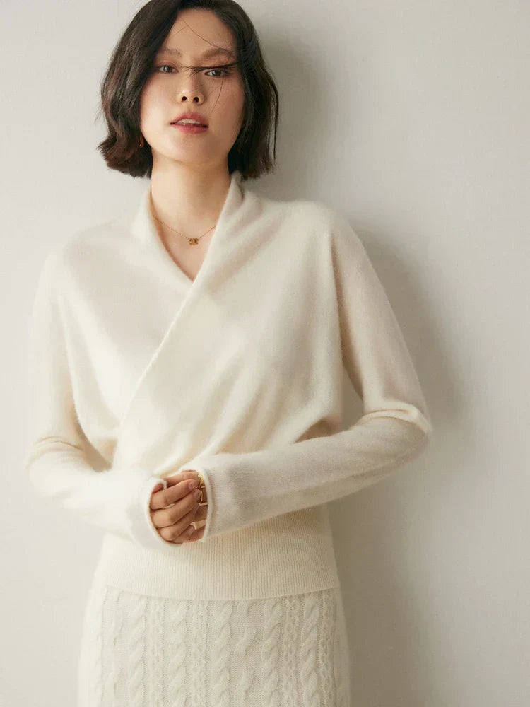 Laura | Damen Eleganter Wickelpullover Mit Überkreuztem Design